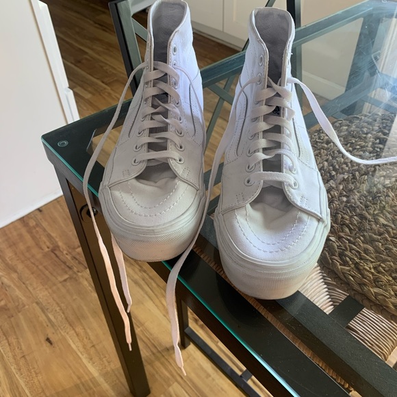 White canvas high top Vans. Worn once! - Picture 2 of 4